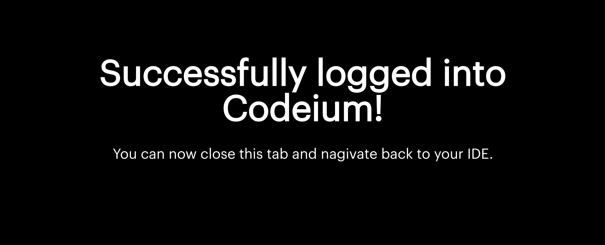 Success message on Codeium website