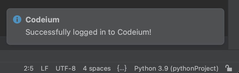 Success notification in PyCharm