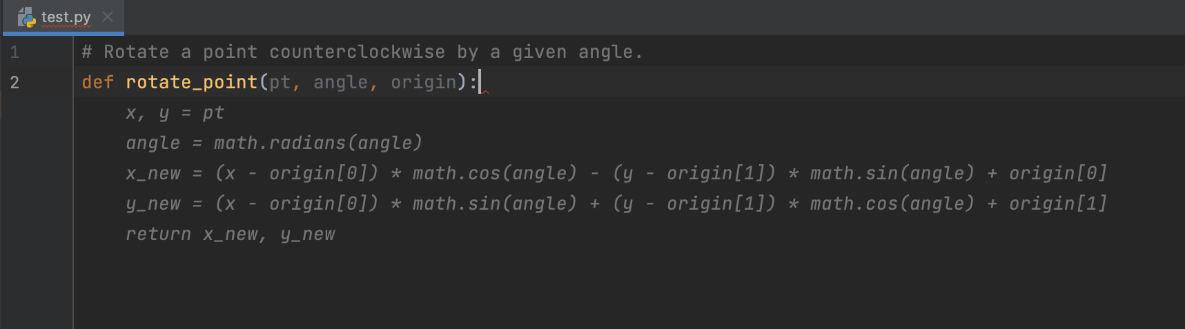 Alternate Codeium suggestion for rotating a point by a given angle